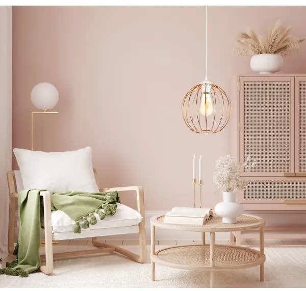 Luster na lanku MATT 1xE27/60W/230V biela/medená