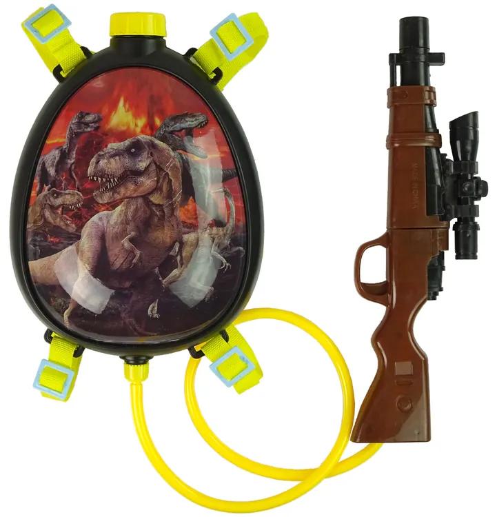 LEAN TOYS Vodná pištoľ so zabudovaným zásobníkom v batohu Dinosaurus červený