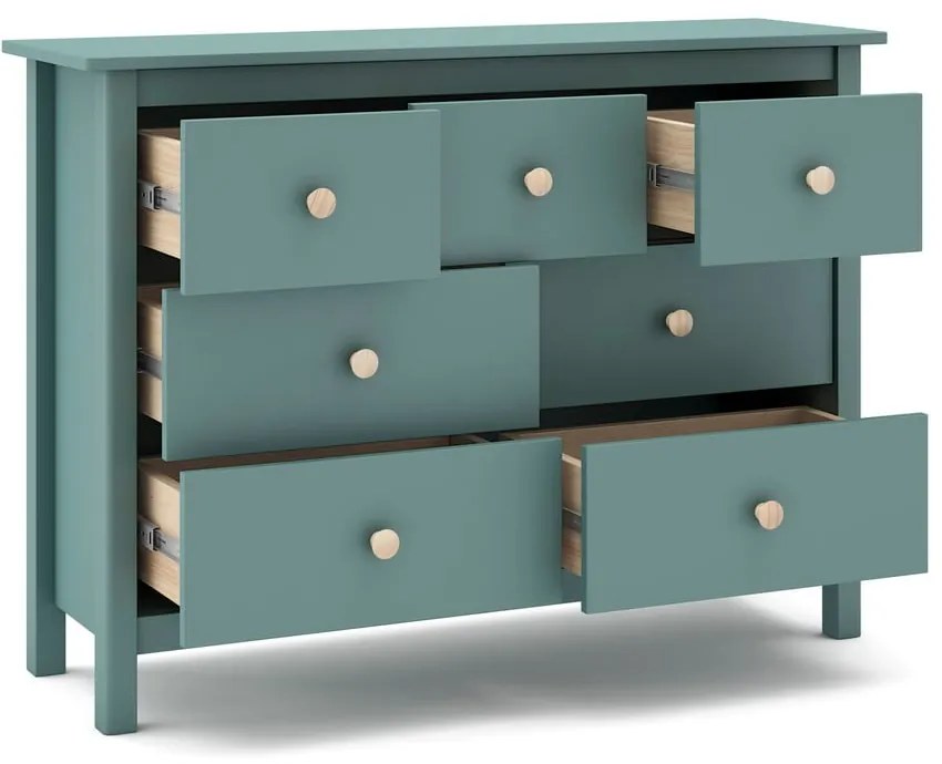 Nízka detská komoda z borovicového dreva v petrolejovej farbe 110x80 cm Max – Marckeric
