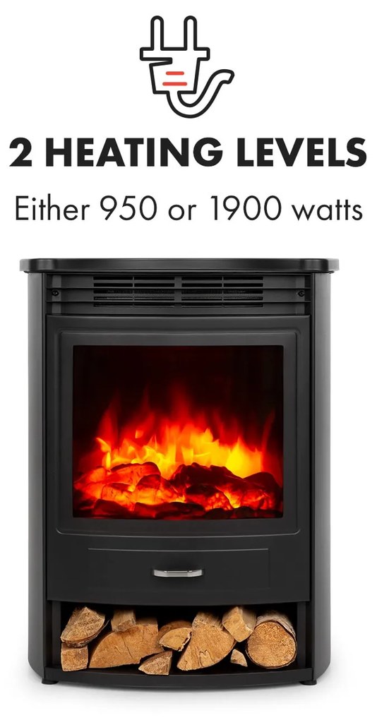 Klarstein Bormio S Smart, elektrický krb, 950/1900 W, termostat, týždenný časovač, čierny