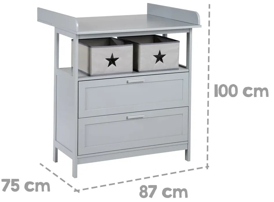 Sivá detská komoda s prebaľovacím pultom 87x100x75 cm Hamburg – Roba