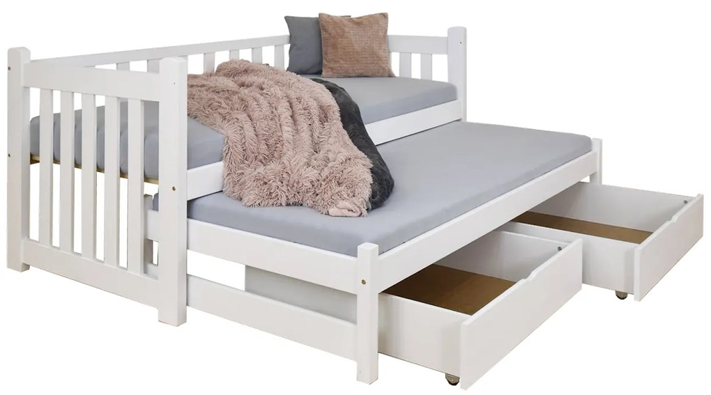 Wilsondo Posteľ Veronika 2 - 200x90 + prístelka - biela
