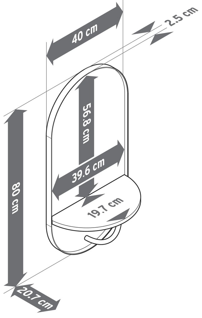 Nástenné zrkadlo s odkladacím priestorom a šatníkovou tyčou