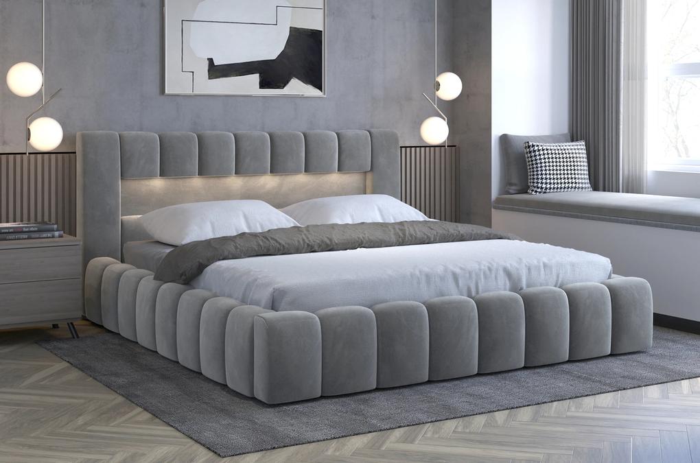 Manželská posteľ 140 cm Luxa (sivá) (s roštom, úl. priestorom a LED). Vlastná spoľahlivá doprava až k Vám domov. 1041558