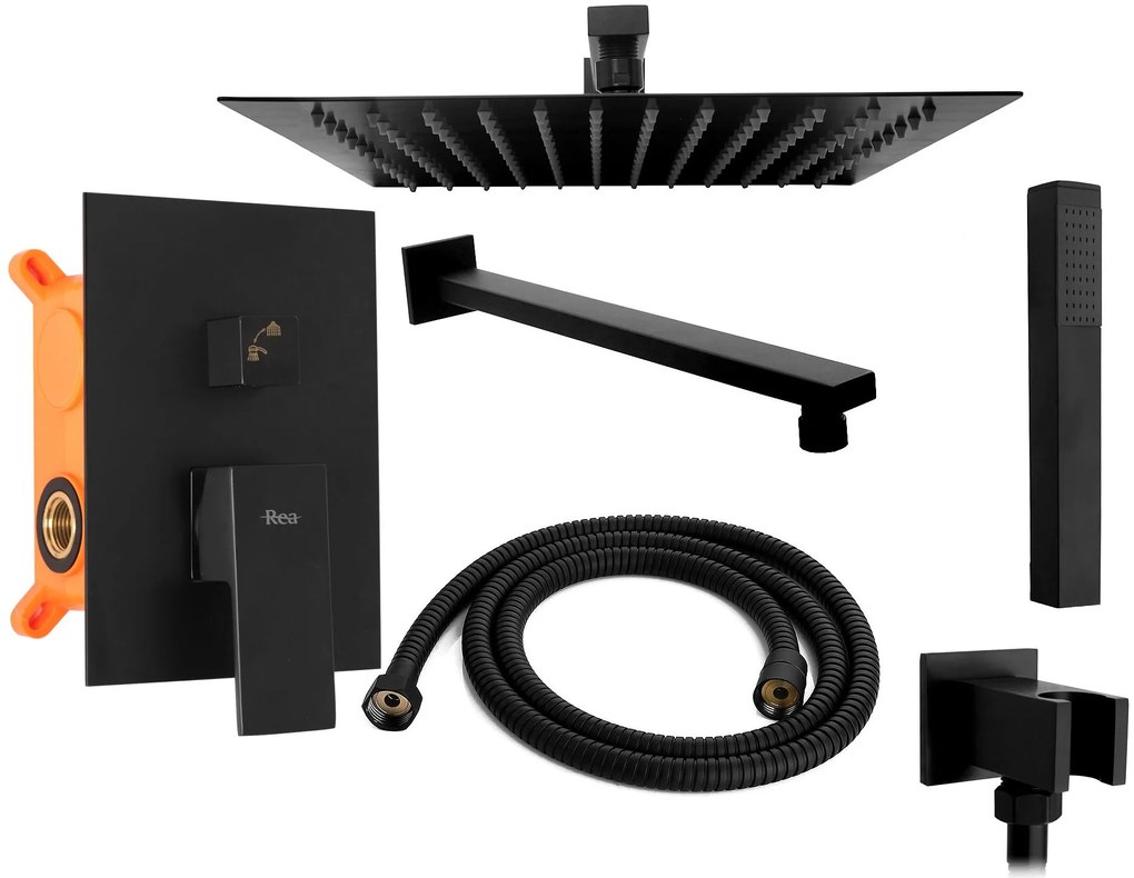 Rea Fenix, podomietková sprchová súprava + Box, čierna matná, REA-P6920
