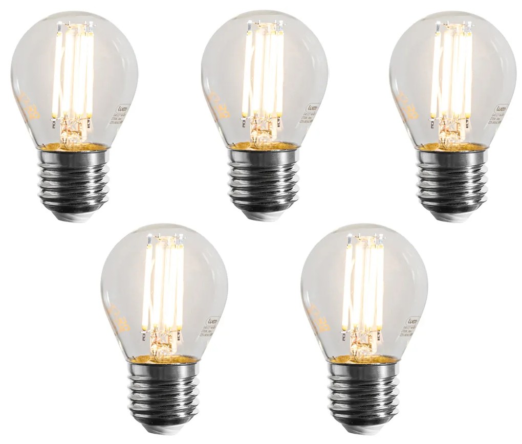 Sada 5 stmievateľných LED filamentových žiaroviek E27 G45 čírych 4W 470 lm 2700K