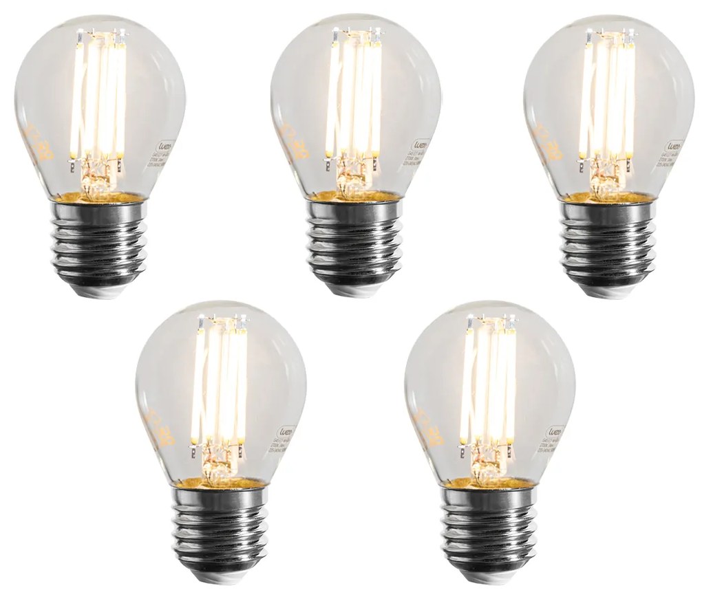 Sada 5 stmievateľných LED žiaroviek E27 Filament G45 číra 4W 470 lm 2700K