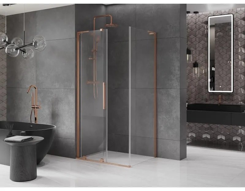 Mexen Velar L, sprchový kút s posuvnými dverami 100 x 85 cm, 8mm číre sklo, medená matná, 871-100-085-03-65