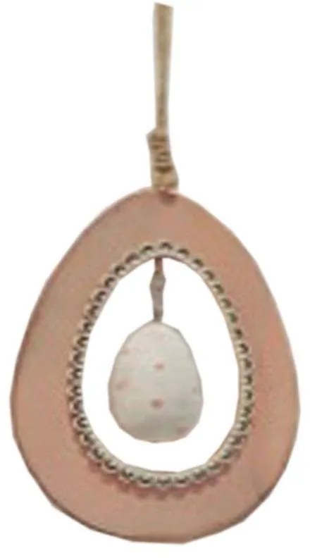 Závesné ružové drevené vajíčko - 6 * 9 cm