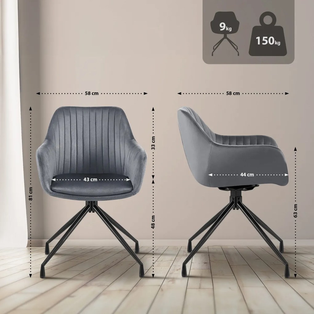 Jedálenská stolička Welby zamat - tmavo šedá