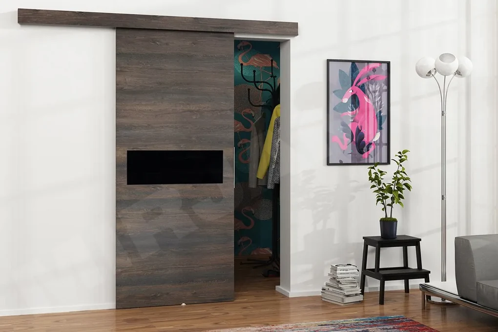 Posuvné dvere Mereno IV 90, Farba:: Biela / Grafit + čierny lacobel