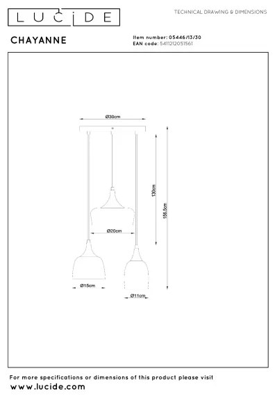 Lucide 05446/13/30 - Závesný luster na lanku CHAYANNE 3xE14/10W/230V