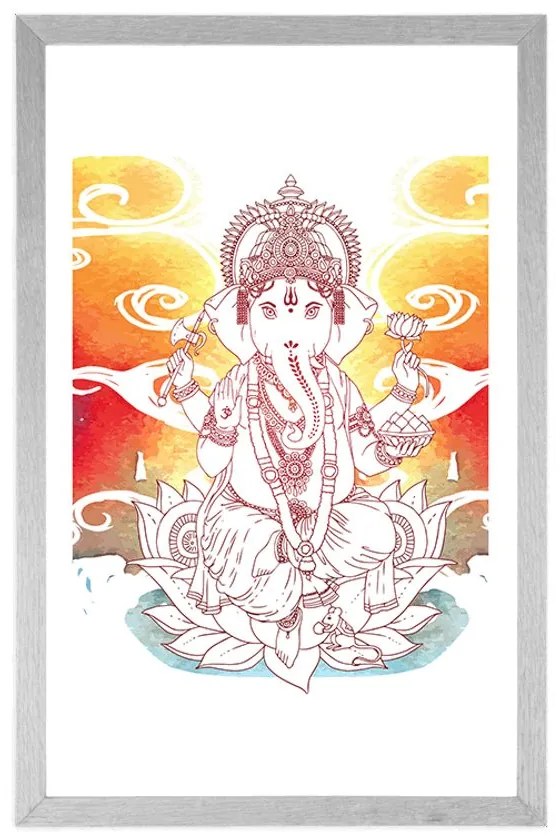 Plagát s paspartou hinduistický Ganéša - 20x30 silver