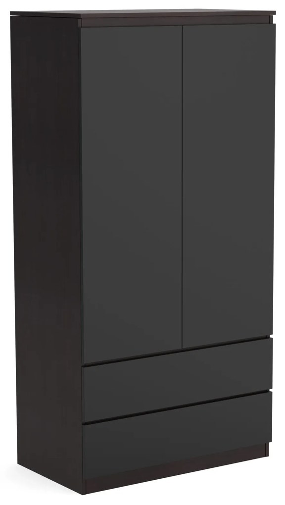 Šatní skriňa 90cm so 2 zásuvkami a vešiakom LUNE Wenge/Čierna