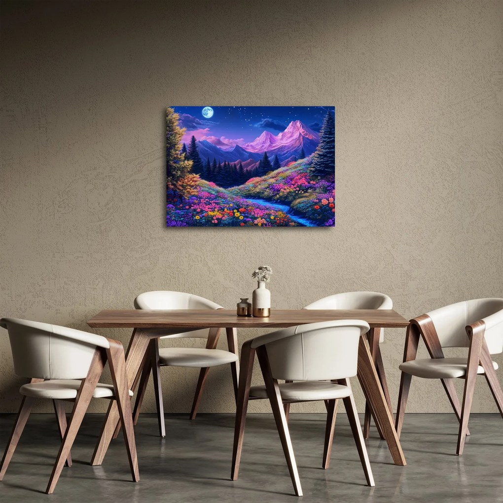 Obraz - Fialová krajina pri úplnku (70x50 cm)