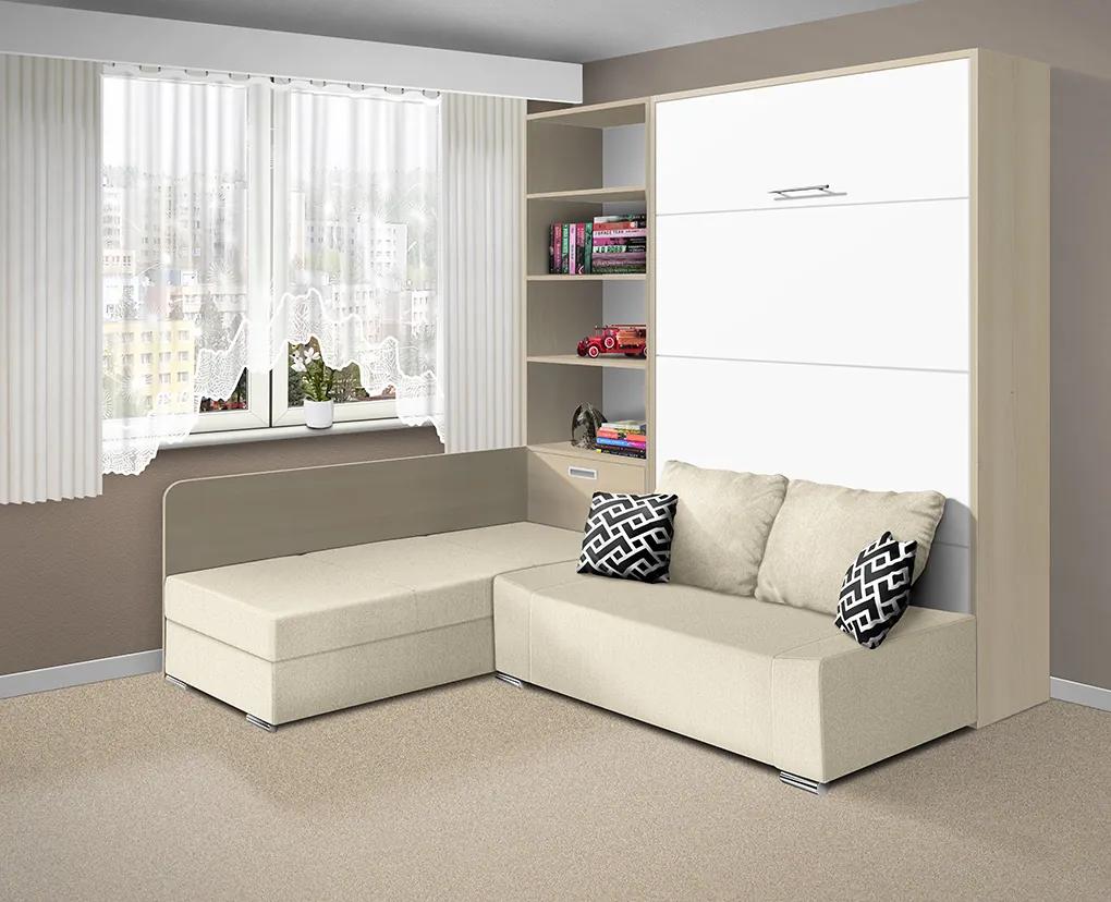 Nabytekmorava Sklápacia posteľ s pohovkou VS 21075 - 200x120 cm farba pohovky: Sivá, Typ farebného prevedenia: Bielá / dvere biele LESK