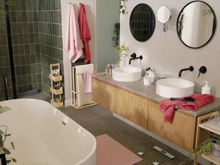 LIVARNO home Bambusový regál/stojan do kúpeľne (regál s košíkmi) (100361967)
