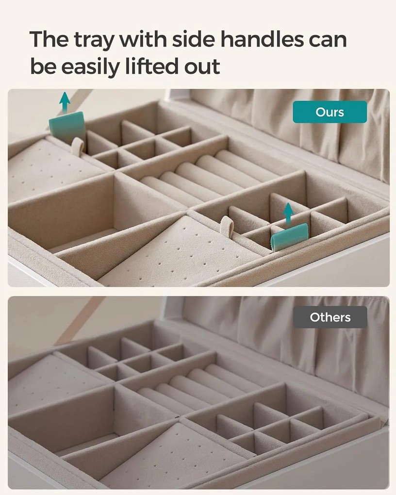 Malá šperkovnica, 2 priehradky, biela, 11x24x20,5cm