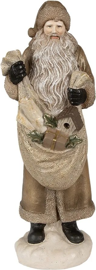 Vianočná dekorácia socha Santa s vrecom darčekov - 11*11*30 cm