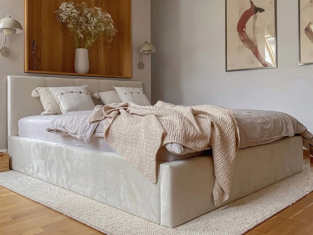 Čalúnená manželská posteľ s úložným priestorom Ingrit - krémová Rozmer: 180x200