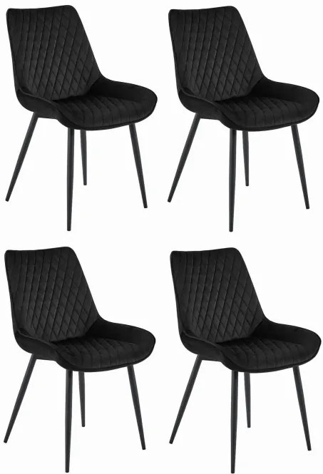 Set štyroch jedálenských stoličiek VERDO zamatové čierne / čierne nohy (4 ks)