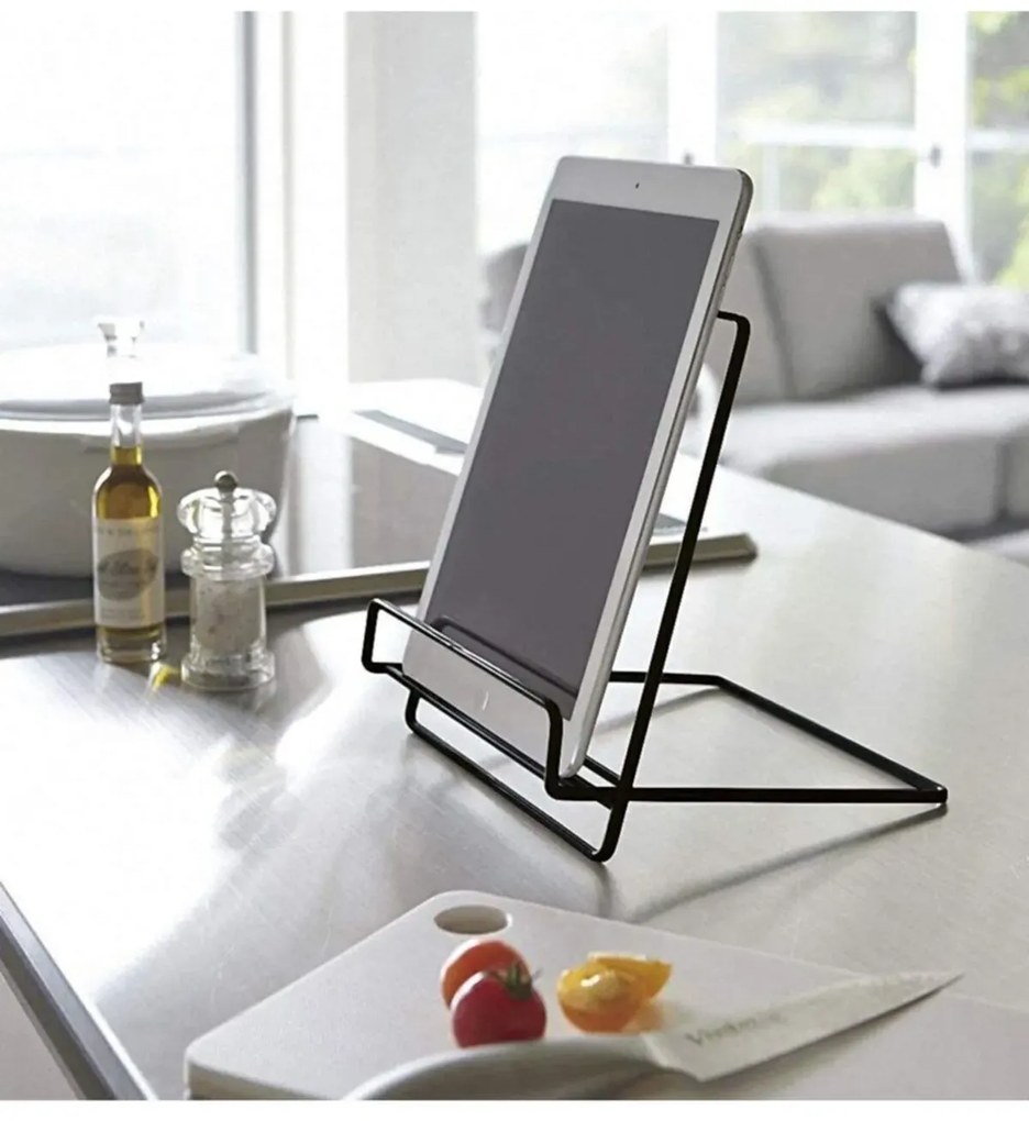 Zeller Present Kuchynský držiak na tablet a kuchárky, čierny kov NEMO