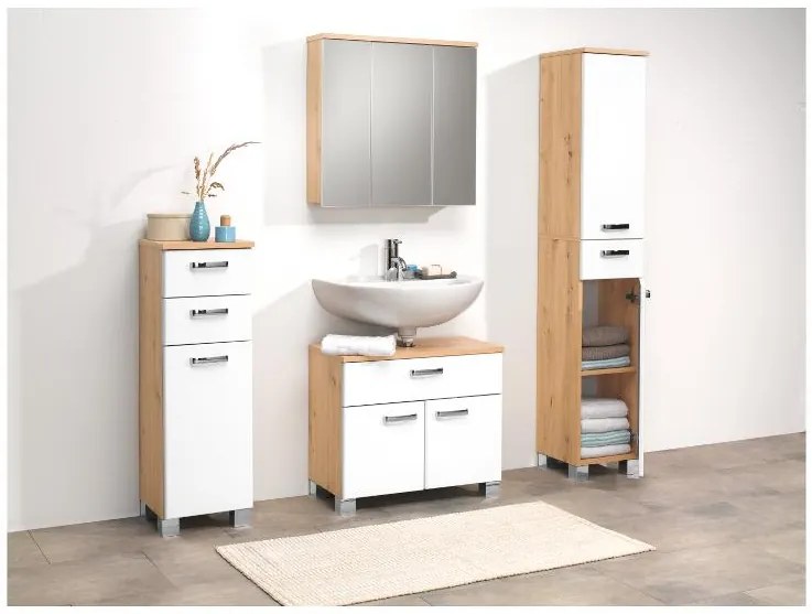 Livarno home Skrinka do kúpeľne + Skrinka so zrkadlom + Skrinka pod umývadlo + Vysoká skrinka do kúpeľne Palermo  (800010823)