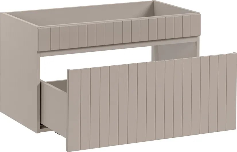 Kúpeľňová zostava Iconic 80 cm so zápustným umývadlom, skrinkami a zrkadlom kašmír/biela