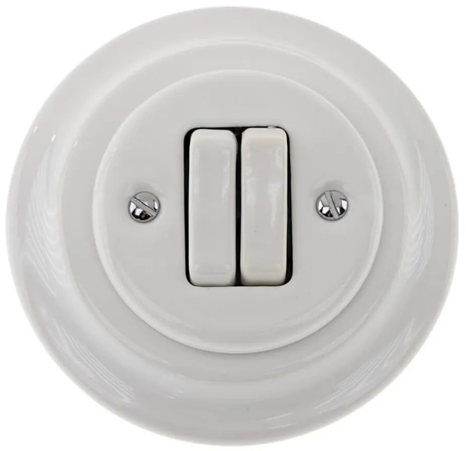 Bohemia-Design - Retro porcelánový dvojitý vypínač s rámikom č. 6+6 biela