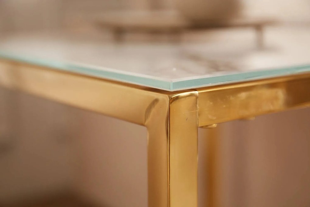 Sada odkladacích stolíkov Latrisha 40 cm bielo-zlatá - vzor mramor
