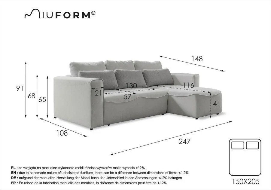 Sivá rozkladacia rohová pohovka (variabilná) Homely Tommy – Miuform