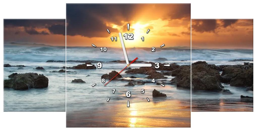 Gario Obraz s hodinami Západ slnka nad oceánom - 3 dielny Rozmery: 100 x 70 cm