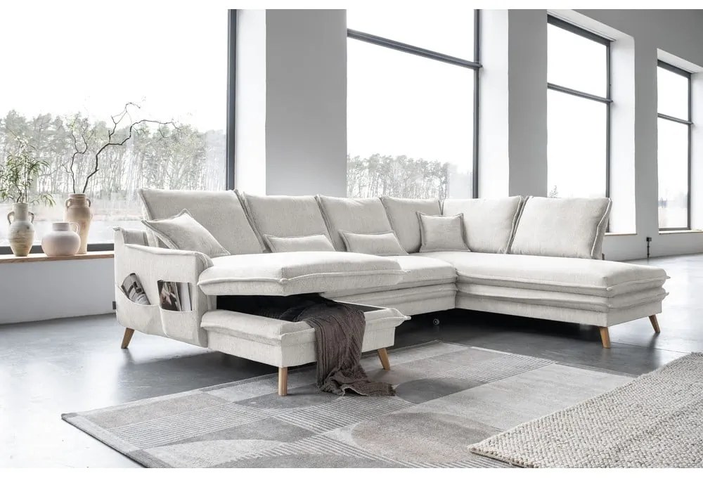 Béžová rozkladacia rohová pohovka (pravý roh/do tvaru "U") Charming Charlie – Miuform