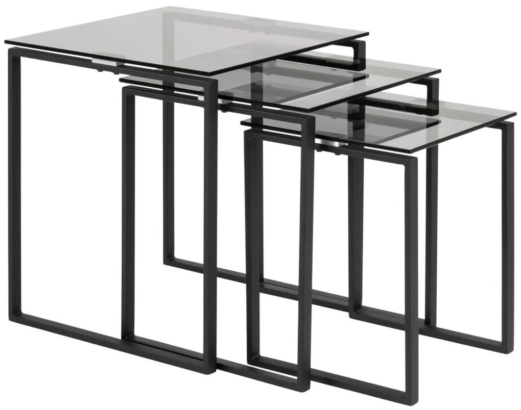 Actona Set príručných stolíkov Katrine (3 ks) - dymové sklo / čierna