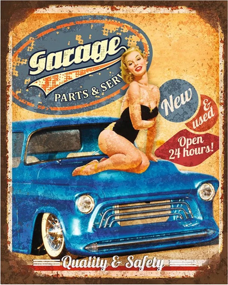 Žltá nástenná kovová ceduľa Garage - 20*1*25 cm