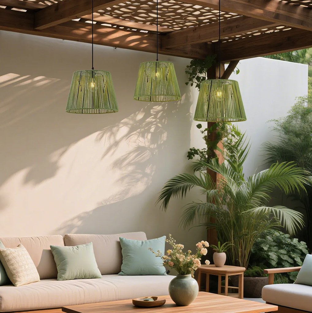 Vonkajšie závesné svietidlo čierne so zelenými lanovými tienidlami 3-svetlá IP44 - Cava Jayla