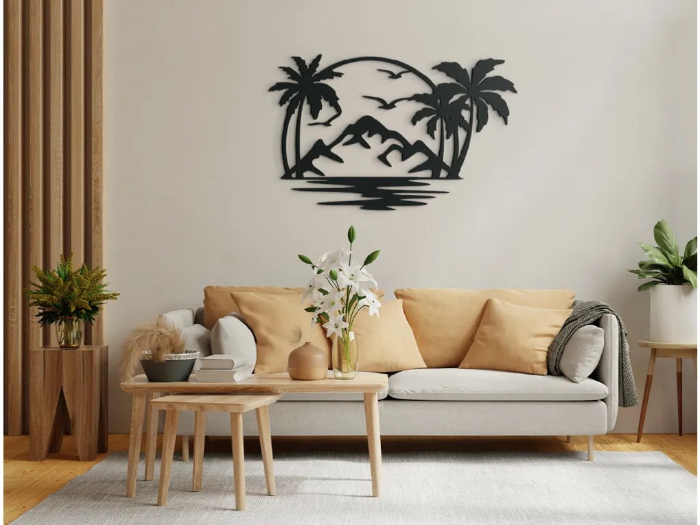 drevko Drevená nálepka Rajský ostrov s palmami Rozmer obrazu: 28 x 44,5 cm, Farba dekorácie: Čierna
