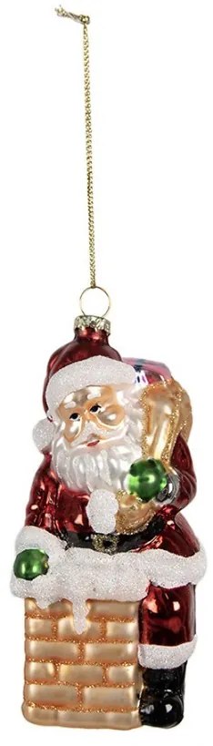 Vianočná sklenená ozdoba Santa pri komíne - 6*6*12 cm