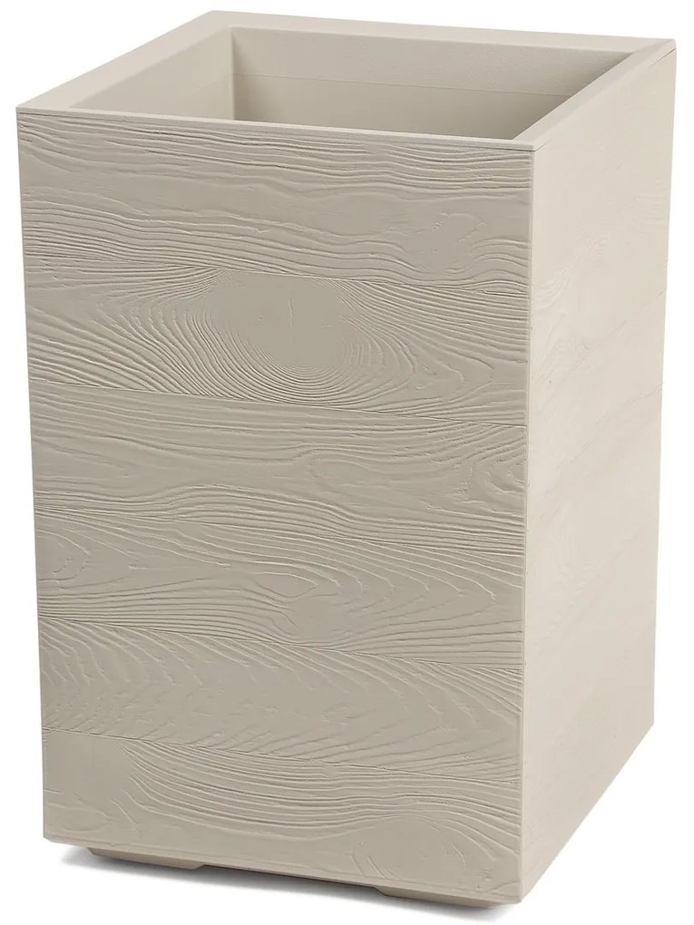 PLASTOVÝ KVETINÁČ NA KOLIESKACH BETONIQUE ECO 60X40X40 CM DREVENÝ DEKOR KRÉMOVÁ