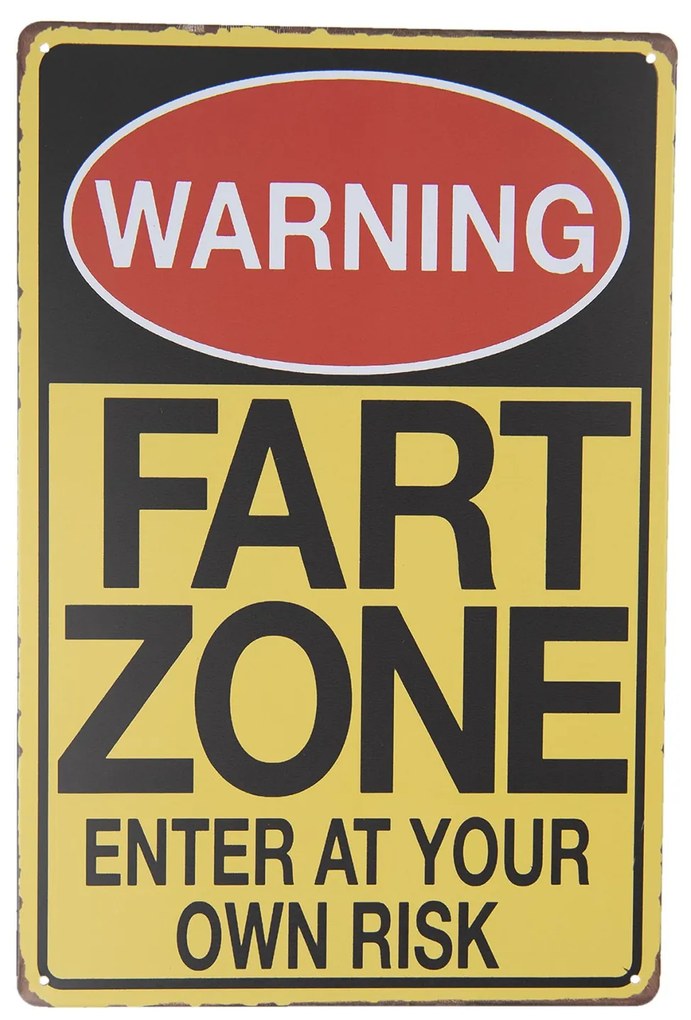 Žltá nástenná kovová ceduľa Warning - 20*30 cm