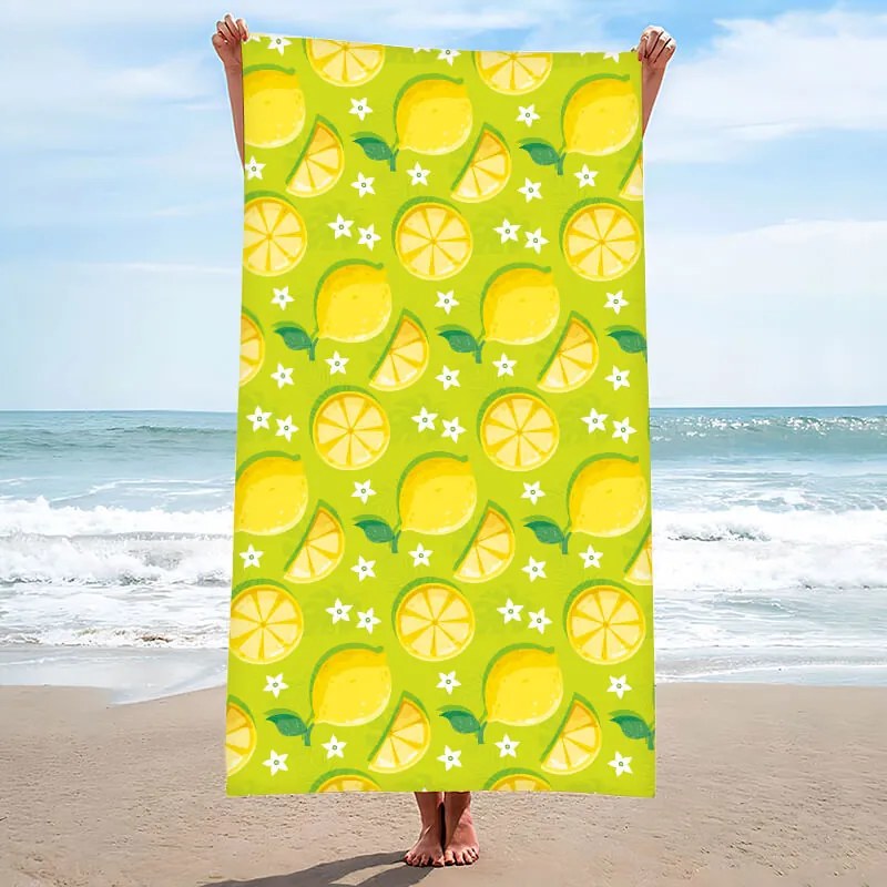 Rýchloschnúca plážová osuška LEMONS 100x180 cm zelená, 100% mikrovlákno