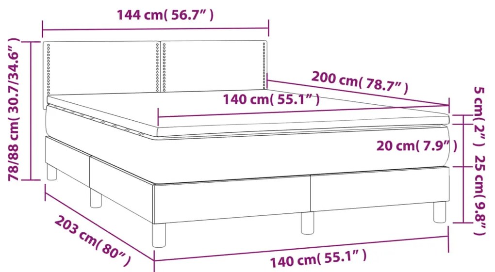 Posteľný rám boxspring s matracom krémový 140x200 cm látka