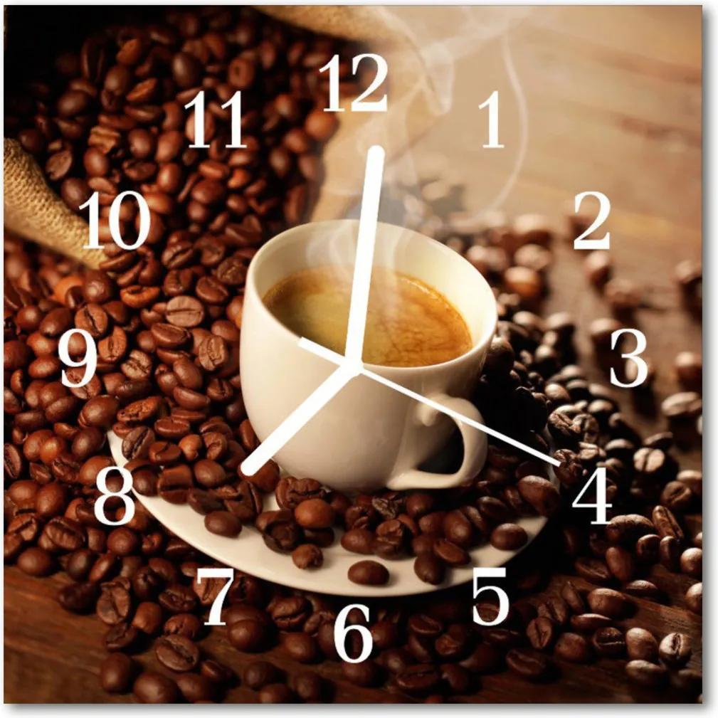 Sklenené hodiny štvorcové  šálka kávy
