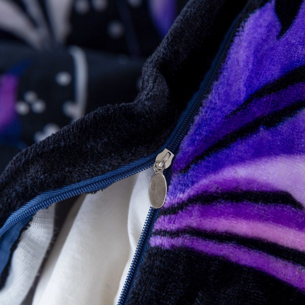 Sada 2ks mikroplyšových obliečok VIOLET BUTTERFLY tmavomodré + plachta mikroplyš SOFT 180x200 cm biela, dvojlôžko