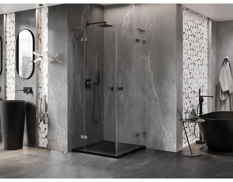 Mexen Lunar, L Duo výklopný sprchový kút 110 x 110 cm, 8mm číre sklo, profil grafit brúsený, 834L-110L-110P-66-00