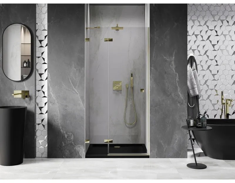 Mexen, Mexen Lunar výklopné sprchové dvere ľavé 115 cm, transparentné, zlaté - 834-115-000-50-00-L