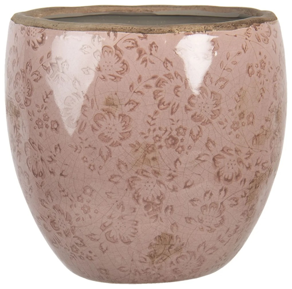 Ružový keramický kvetináč s popraskaním Alessia M - Ø 18*17 cm