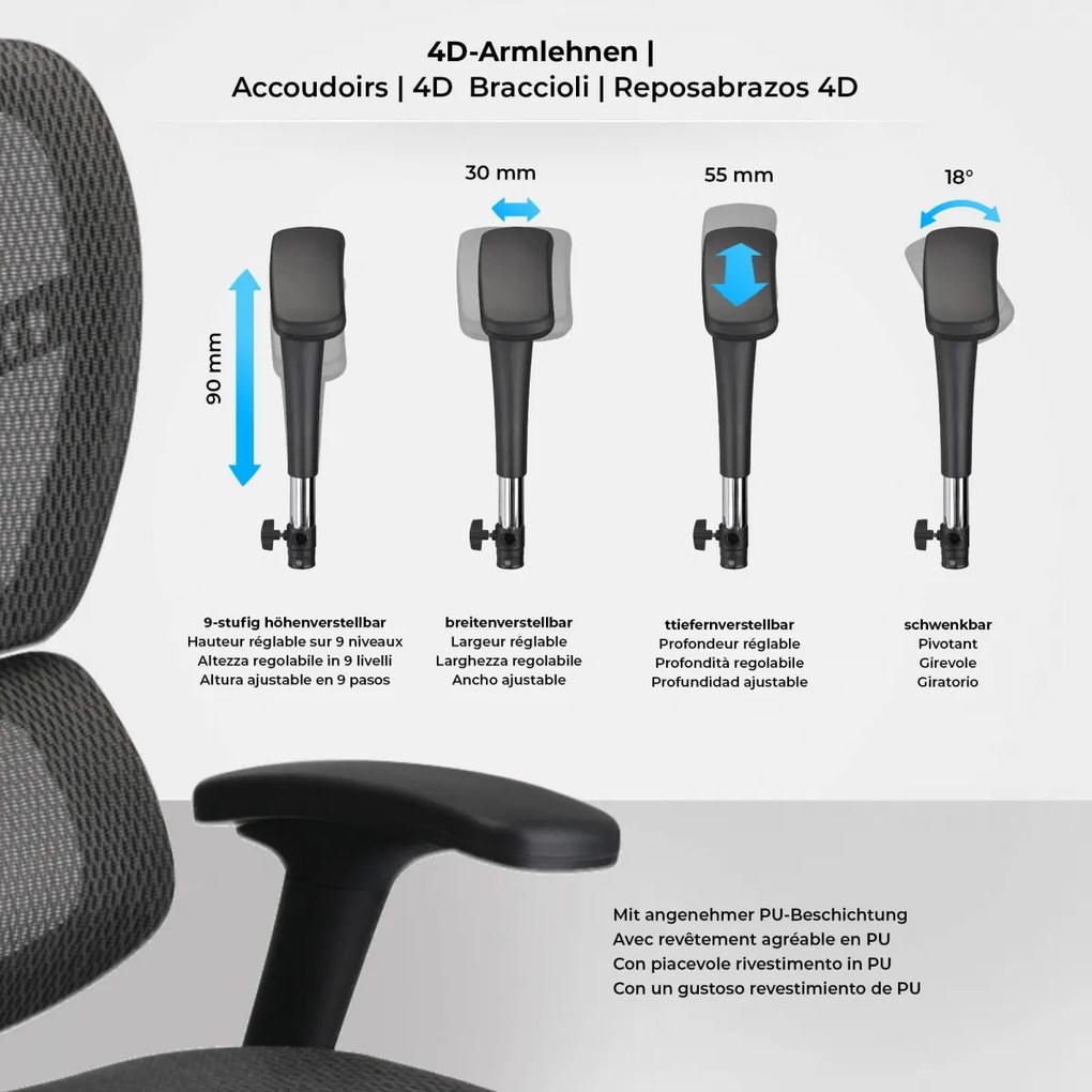 Design-Shop Kancelárska stolička Norfolk Ergonomic - Sivá