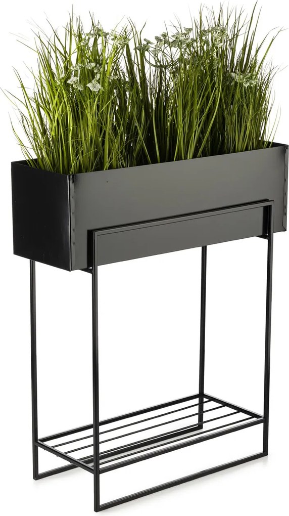 KOVOVÝ KVETINÁČ SO STOJANOM RECT 72X23X60 CM ČIERNA