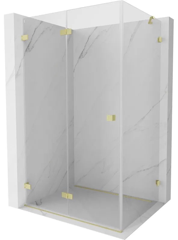 Mexen Lunar-F, skladací sprchový kút ľavý 85 x 80 cm, 8mm číre sklo, zlatý kartáčovaný - 836-085-080-55-00-L